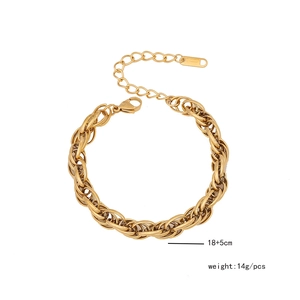 Detail view of gold woven chain bracelet with adjustable lobster clasp and 18+5cm size label