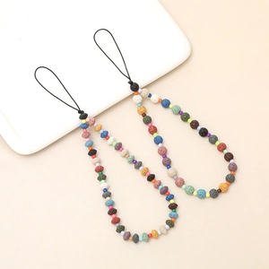 Mobile Phone Lanyard Colorful Volcanic Lava Stone Beaded Anti-Drop Wrist Strap For Phone Case Camera Keychain Women