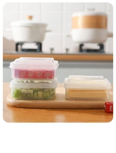 Stackable plastic food containers for storing cheese and sliced fruit with lids