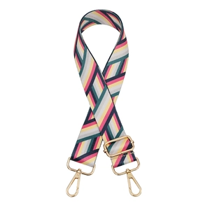 Adjustable colorful geometric patterned crossbody bag strap with golden metal hardware clips