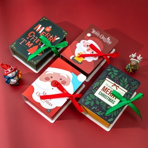 Creative Christmas book-shaped candy gift boxes with ribbon ties and festive patterns