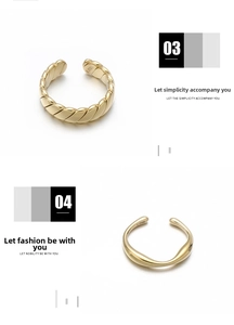 Detailed views of gold-plated stainless steel twisted and wavy minimalist open rings