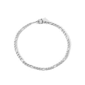 Classic 3mm stainless steel Figaro chain bracelet with high-polished silver finish