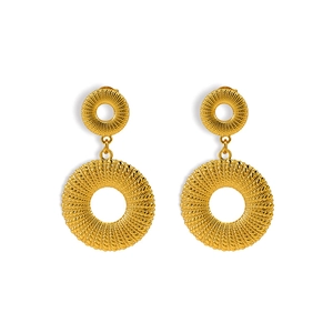 Elegant 18K gold plated stainless steel tiered hoop earrings with retro woven texture