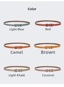 Detailed palette of slim genuine leather belts in six elegant colors for women