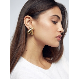 Chunky 18k gold plated stainless steel X-shaped crossover hoop earrings for women