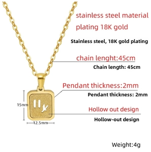 Macro view of 18K gold plated stainless steel square pendant with Virgo zodiac cutout detail