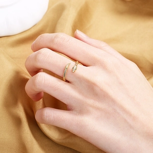 Vintage 18K gold-plated snake wrap ring with scales and micro-pave zircons