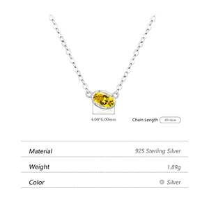 S925 sterling silver necklace with a yellow oval gemstone pendant and 41cm chain