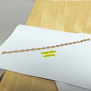 Gold stainless steel coffee bean link bracelet, 20cm length and 6g lightweight jewelry