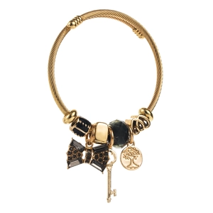 Bracelet ajustable doré en acier inoxydable avec breloques nœud et arbre de vie