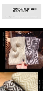 Detail view of chevron knit wool headband with 18.5x11.5cm size specifications