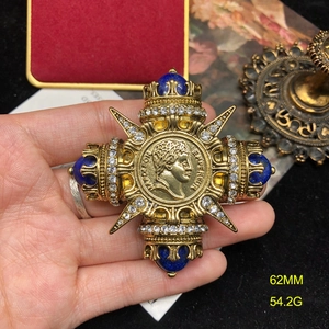 Macro detail of Napoleon brooch with lapis lazuli stones and crystals showing 62mm size