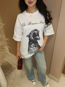 T-shirt bianca in cotone con stampa tigre e testo The Brave Soul in vestibilità comoda
