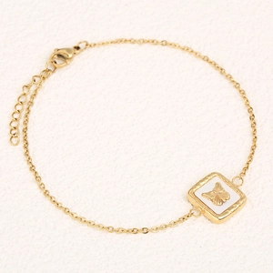 Elegant gold stainless steel bracelet with square butterfly mother-of-pearl charm pendant