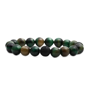 Handmade green tiger eye and volcanic lava stone beaded bracelet for men and women