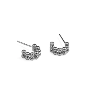 Minimalist S925 sterling silver U-shaped double row bead stud earrings in shiny finish