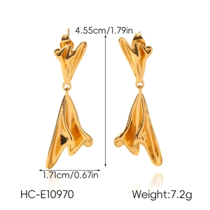 Detailed view of gold irregular textured earrings with precise size and weight parameters