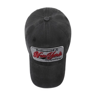 Vintage washed cotton baseball cap in dark grey with New York embroidery patch
