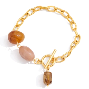 Vintage Stainless Steel Bracelet With Irregular Resin Beads Geometric Gold Chain Bohemian Jewelry For Women Daily Dating