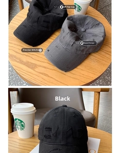 Close-up of distressed vintage baseball cap with precision stitching and torn details