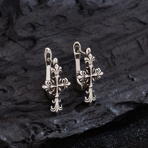 Gothic Cross Hoop Earrings Vintage Punk Fleur De Lis Dagger Design Copper With Silver Earring Post Jewelry For Women