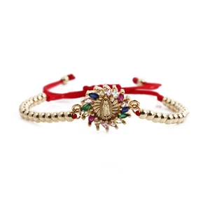 Religious beaded bracelet with colorful marquise zircons and Virgin Mary relief