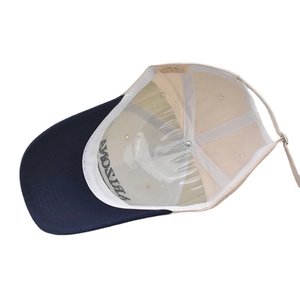 Detail of 100% cotton Arizona baseball cap showing interior stitching and material tag