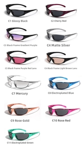 Collection of Y2K futuristic wrap-around sunglasses in 11 colors for outdoor sports