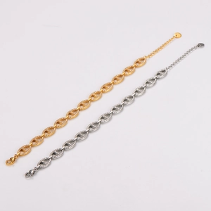 Sparkling pave rhinestone link chain bracelet in gold and silver stainless steel finish
