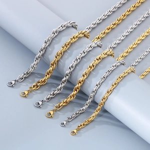 Titanium steel braided twist rope chains in gold and silver finish with lobster clasps