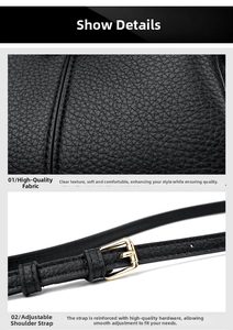 Detail of black lychee grain leather texture with adjustable gold metal buckle strap