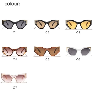 Detailed grid view showcasing seven stylish cat-eye sunglasses in various trendy colors