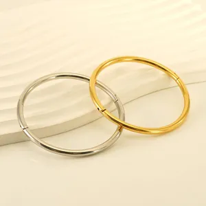 Minimalist Round Circle Bangle Bracelet Stainless Steel High Polish Hinge Clasp Geometric Jewelry For Women