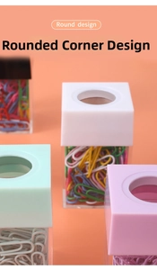 Dettaglio del dispenser magnetico per graffette con angoli arrotondati in colori macaron