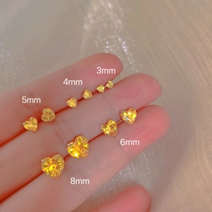 S925 sterling silver stud earrings with yellow heart-shaped gems in five different sizes