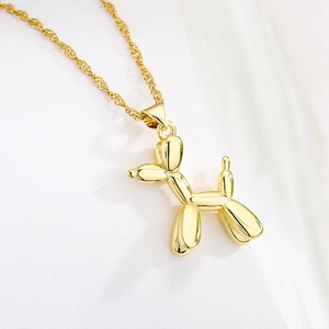 Balloon Dog Pendant Necklace Copper 18K Gold Plated Cubic Zirconia INS Style Elegant Clavicle Chain For Women Jewelry