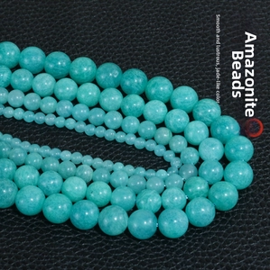 Macro shot of polished round Amazonite loose beads in various sizes for DIY jewelry