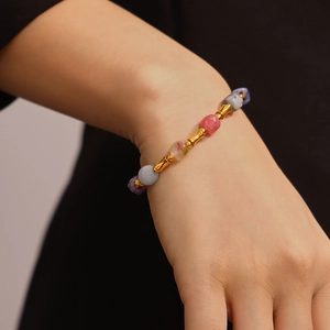 Bohemian style gold plated stainless steel bracelet with colorful natural stone beads