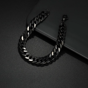Polished black stainless steel Cuban link bracelet for men with secure lobster clasp closure