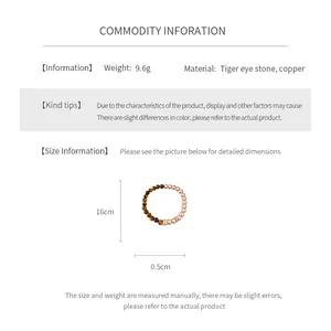 Detailed size chart for tiger eye stone bracelet with 16cm circumference and 0.5cm beads