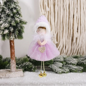 Purple angel Christmas tree pendant with lace skirt, sequins, and golden bells