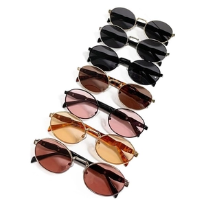 Retro oval metal sunglasses collection with various lens colors in high-quality finish