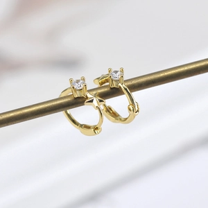 Elegant gold plated S925 sterling silver star earrings with sparkling zircon stones