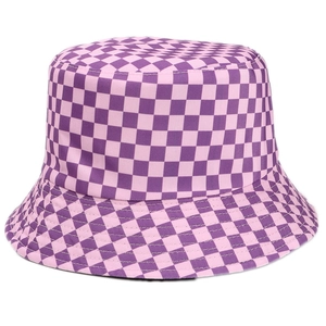Reversible checkered bucket hat in purple shades for sun protection and stylish sunshade