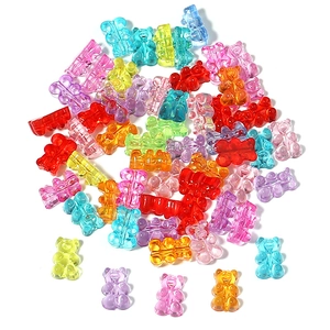 Close-up of colorful transparent acrylic gummy bear beads for DIY jewelry making