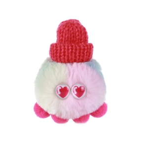 Regenbogen-Plüsch-Oktopus-Schlüsselanhänger mit roter Strickmütze und Herzaugen