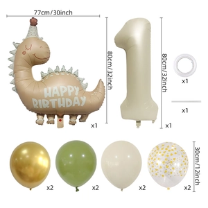 Dinosaur balloon set for 1st birthday with matte cream and green latex balloons