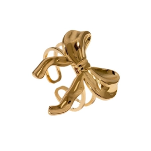 Polished gold bow ring for women featuring a minimalist double-line open band design