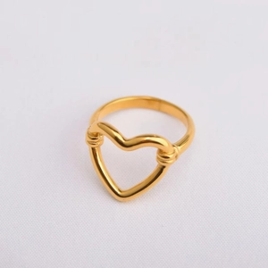 Bague en Acier Inoxydable en Forme de Coeur pour Femme Plaqué Or Minimaliste Évidé Amour Anneau de Doigt Bijoux Polyvalent